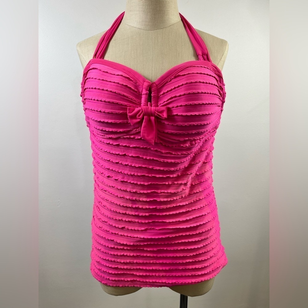 Jessica Simpson Pink Ruched Skirted Halter One Piece Swimsuit Large